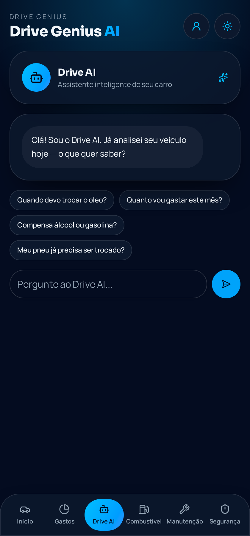 Tela de Assistente do aplicativo Drive Genius