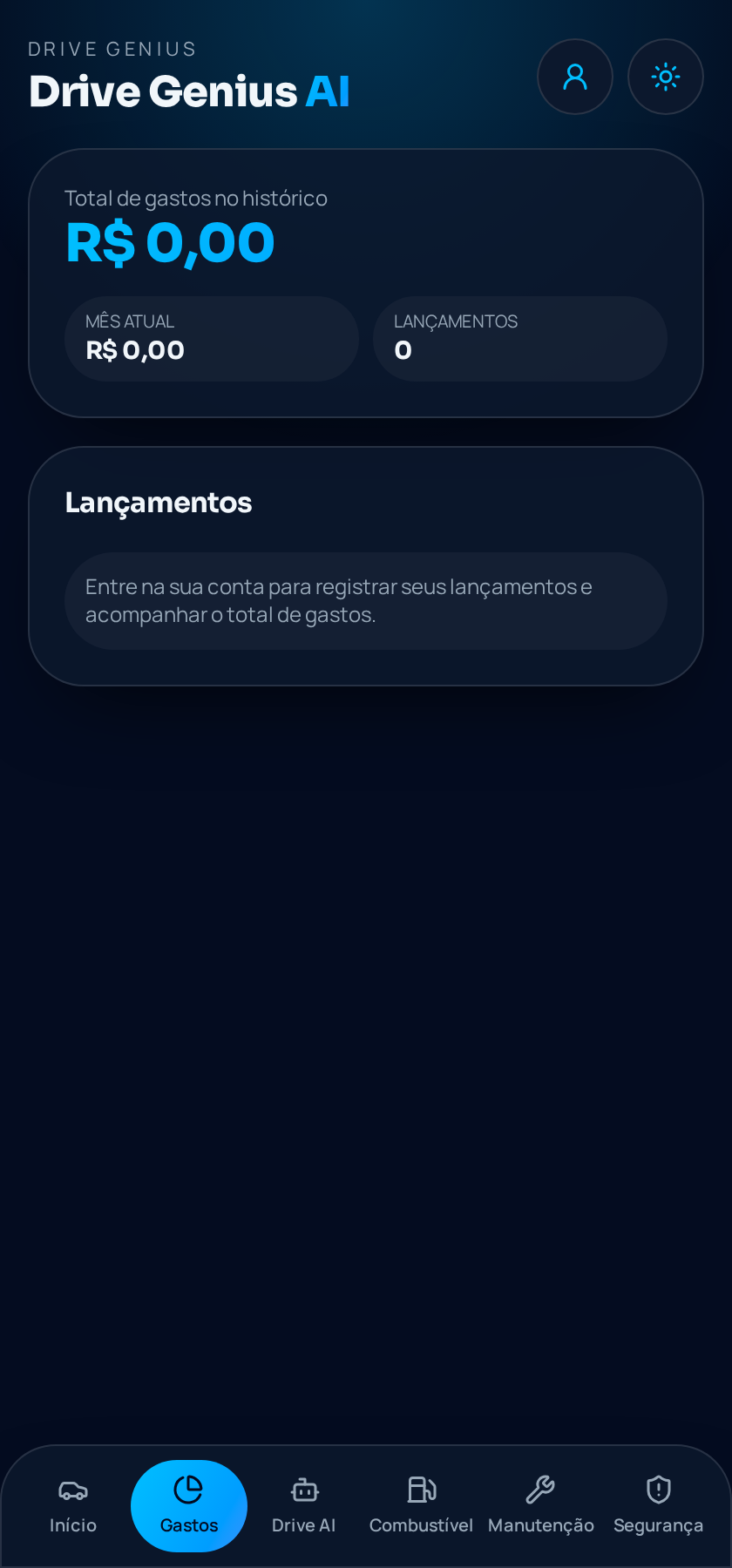 Tela de Gastos do aplicativo Drive Genius